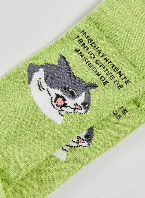 Meia Verde Gatinho Ansiedade