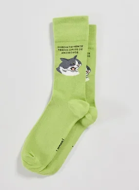 Meia Verde Gatinho Ansiedade
