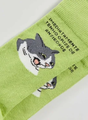 Meia Verde Gatinho Ansiedade