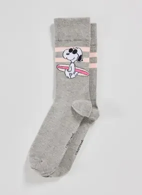 Meia Cinza Snoopy Surfista