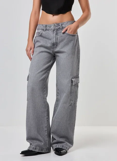 Calça Jeans Cintura Baixa Wide Leg