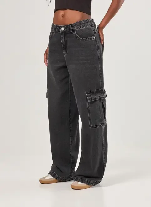 Calça Jeans Black Wide Leg Cintura Baixa