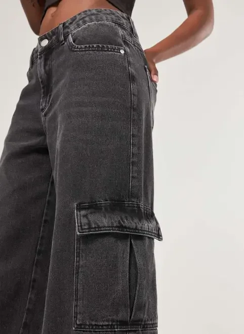 Calça Jeans Black Wide Leg Cintura Baixa