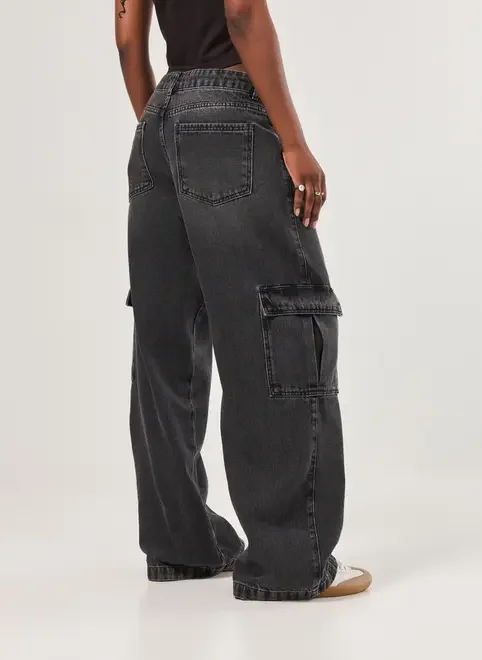 Calça Jeans Black Wide Leg Cintura Baixa