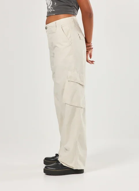 Calça Sarja Baggy Cargo Areia