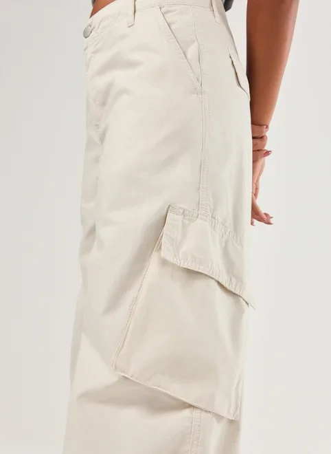 Calça Sarja Baggy Cargo Areia