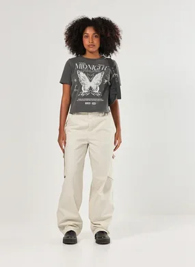 Calça Sarja Baggy Cargo Areia