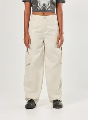 Calça Sarja Baggy Cargo Areia