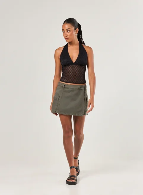 Short Saia Sarja Cargo Verde Militar