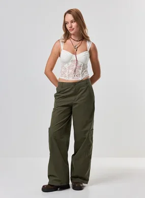 Calça Sarja Super Baggy Cargo Verde