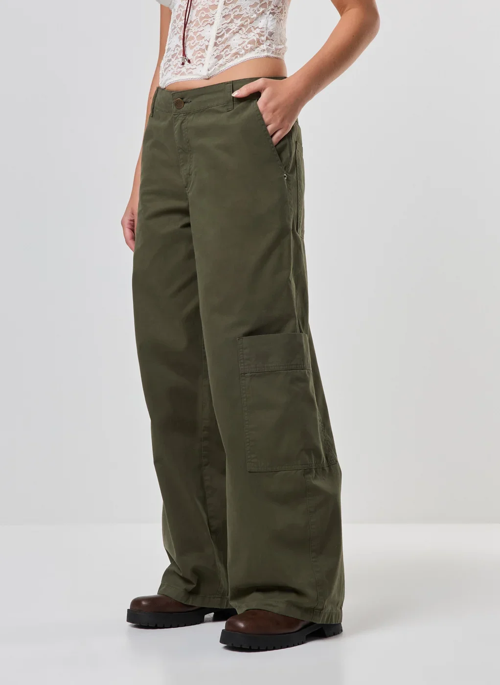 Calça Sarja Super Baggy Cargo Verde