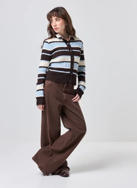 Calça Sarja Cintura Baixa Wide Leg