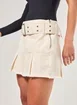 Short Saia Sarja Off-White Com Plissado E Cinto