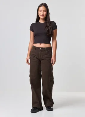 Calça Sarja Wide Leg Cargo
