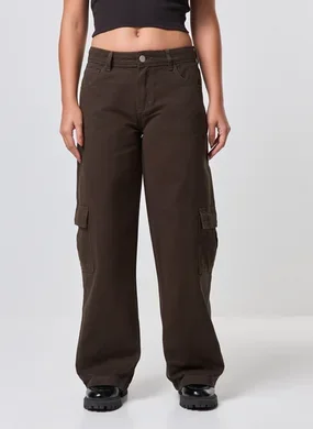 Calça Sarja Wide Leg Cargo