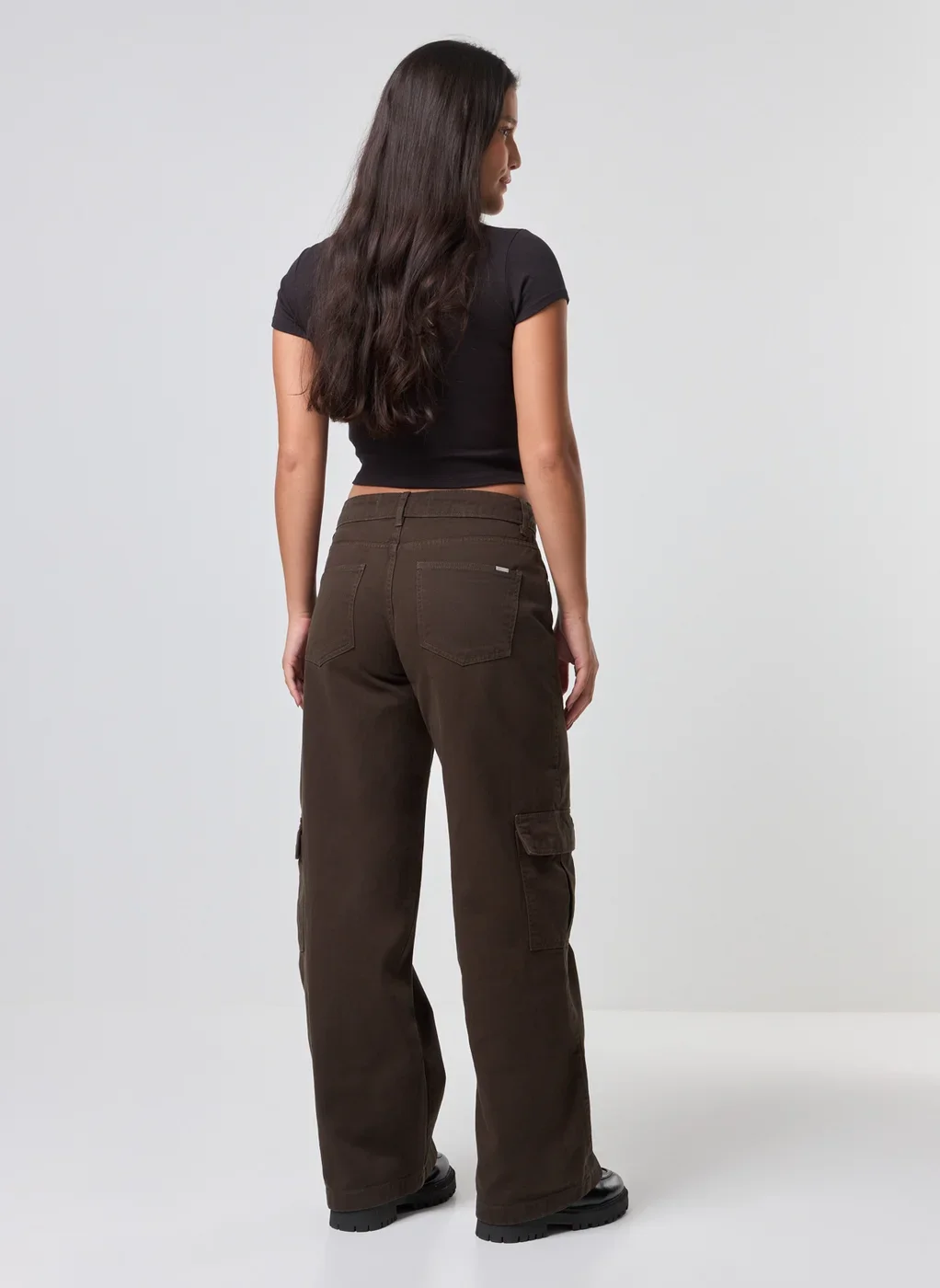 Calça Sarja Wide Leg Cargo