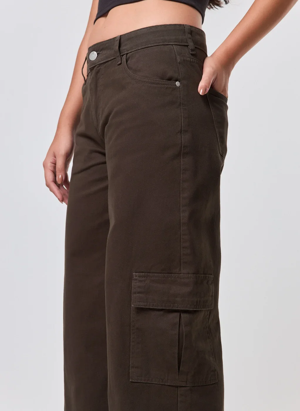 Calça Sarja Wide Leg Cargo