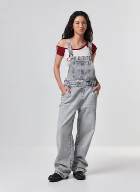 Macacão Jardineira Jeans Cinza