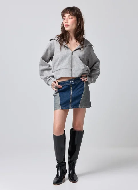 Saia Jeans Cintura Baixa Bicolor