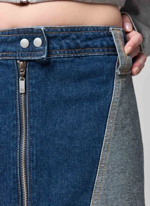 Saia Jeans Cintura Baixa Bicolor