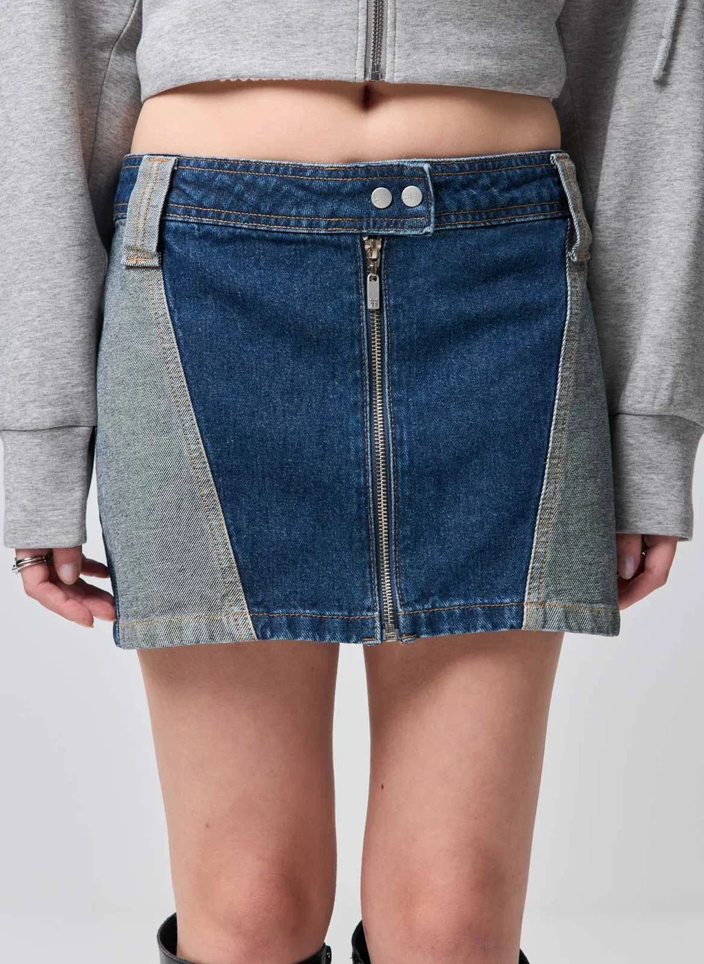 Saia Jeans Cintura Baixa Bicolor