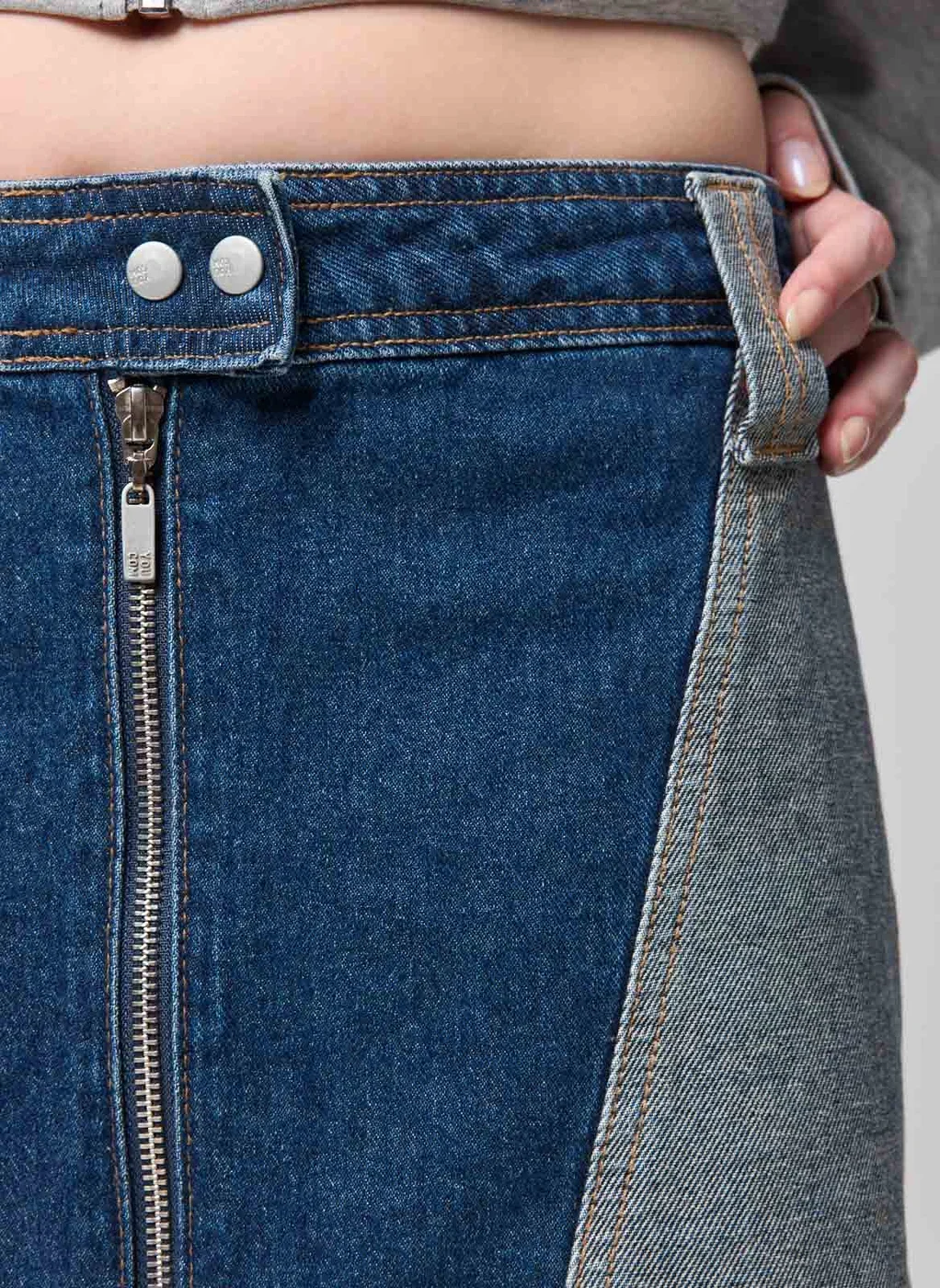 Saia Jeans Cintura Baixa Bicolor