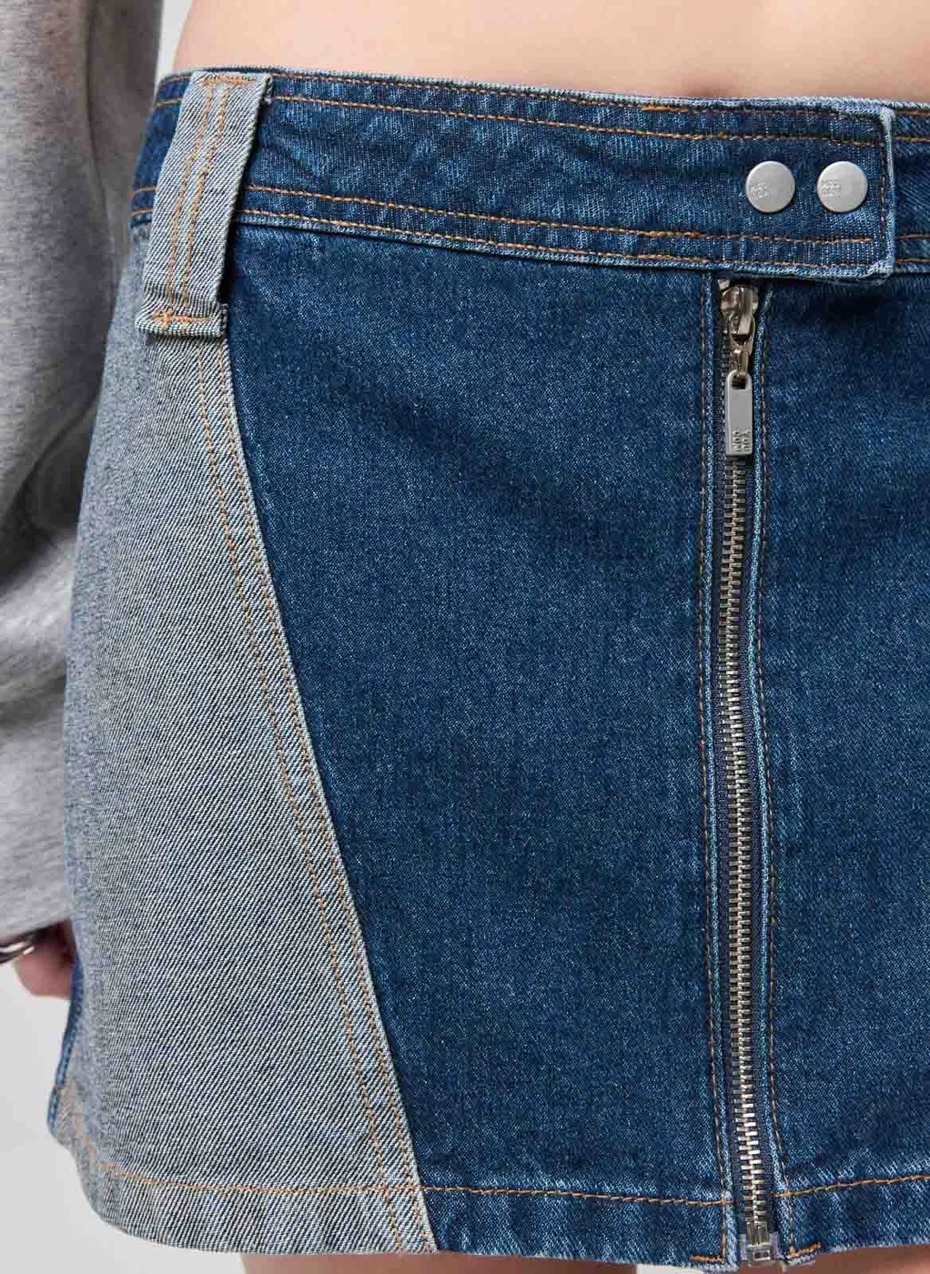 Saia Jeans Cintura Baixa Bicolor