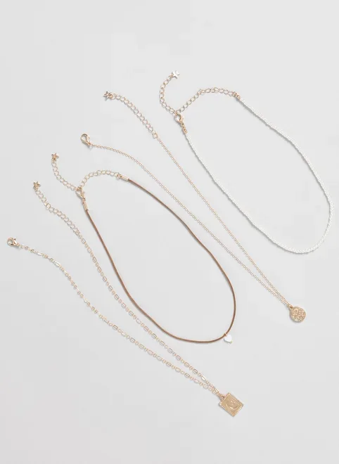 Conjunto 4 Colares Dourados Pérolas Artificiais