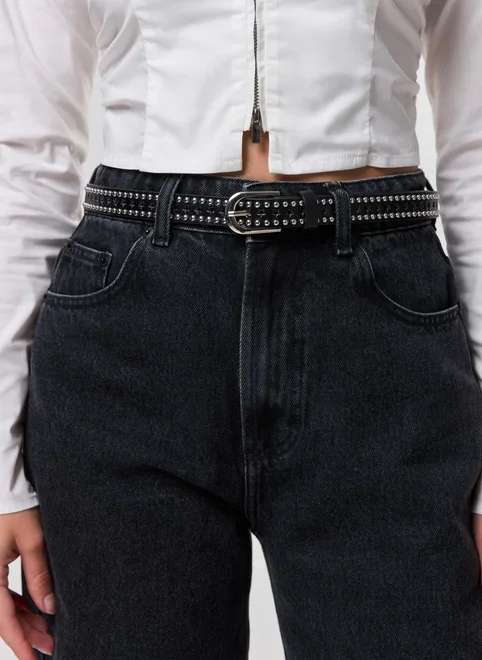 Cinto Poliuretano Preto Estrelinhas Vazadas