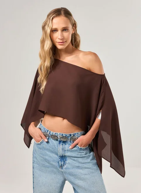 Blusa Capa Chiffon Marrom