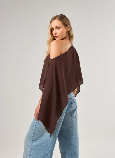 Blusa Capa Chiffon Marrom