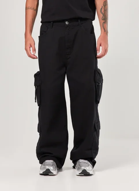 Calça Sarja Oversized Cargo