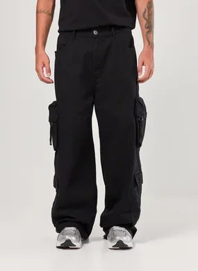 Calça Sarja Oversized Cargo