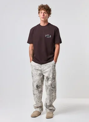 Calça Super Baggy Em Sarja Estampada