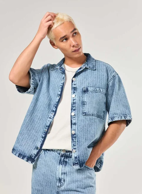 Camisa Jeans Box Risca De Giz