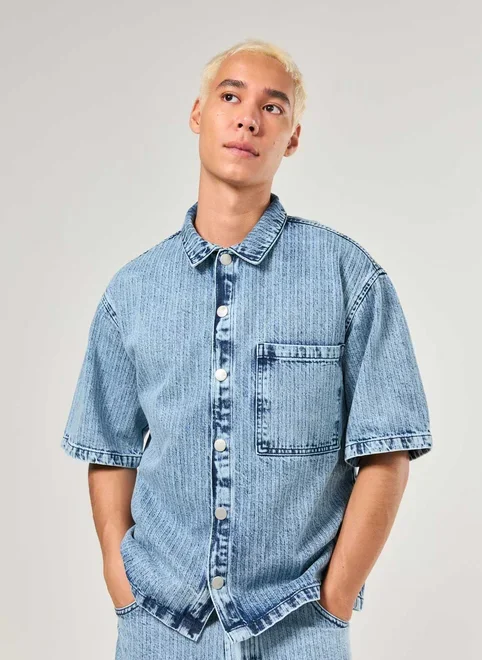 Camisa Jeans Box Risca De Giz