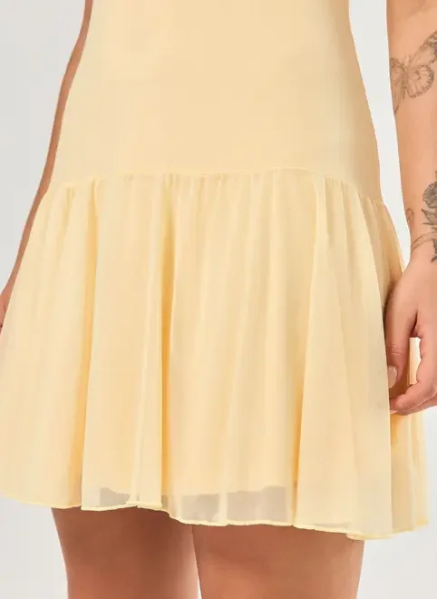 Vestido Sem Alça Tule Amarelo Manteiga
