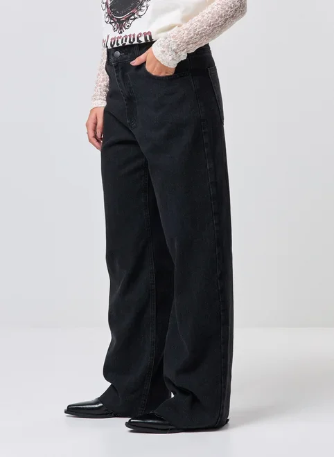 Calça Jeans Cintura Média Wide Leg
