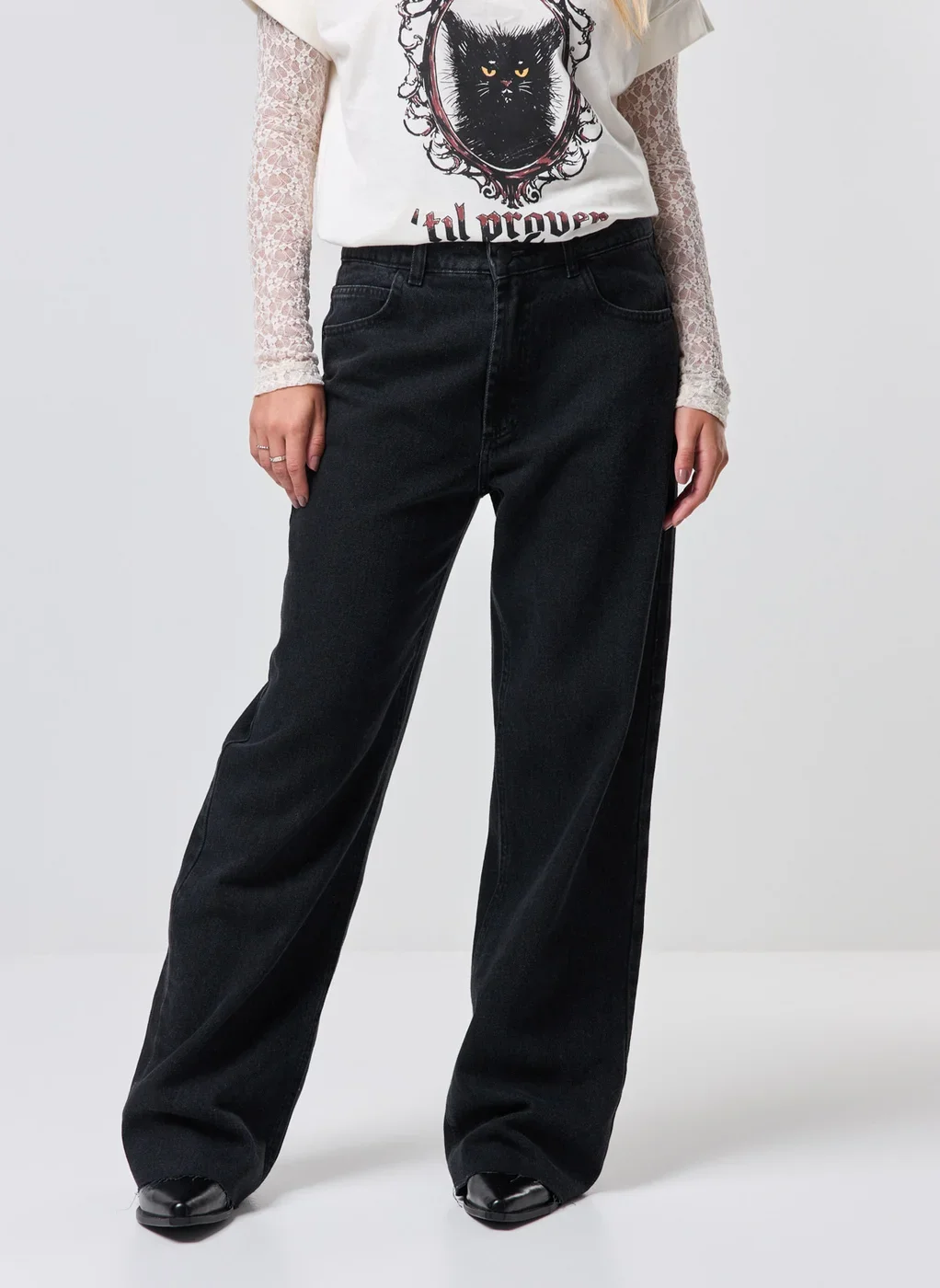 Calça Jeans Cintura Média Wide Leg