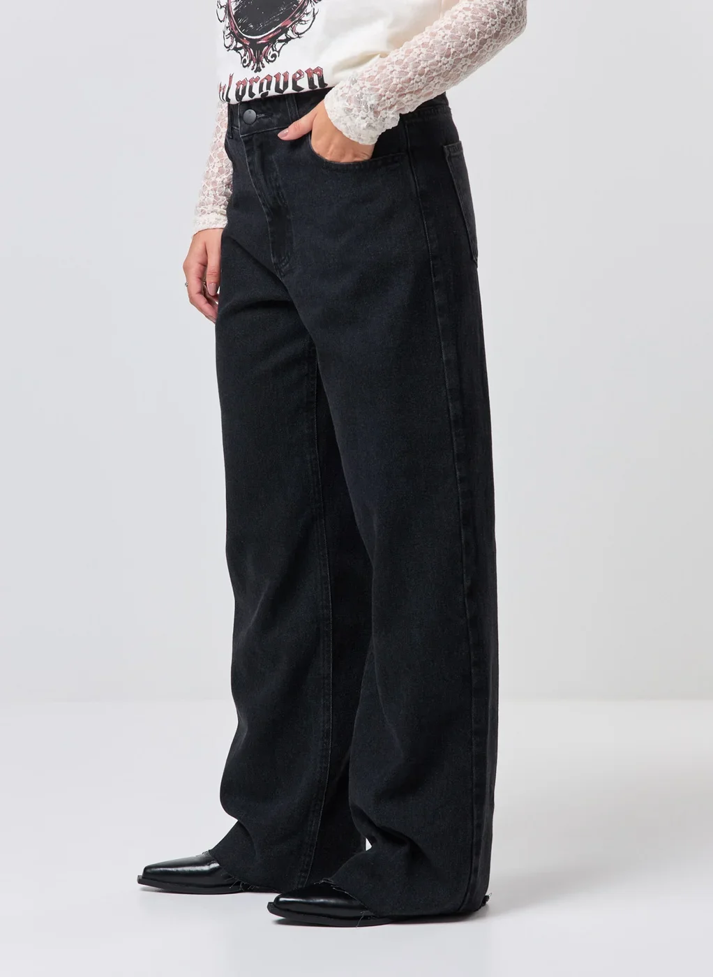 Calça Jeans Cintura Média Wide Leg