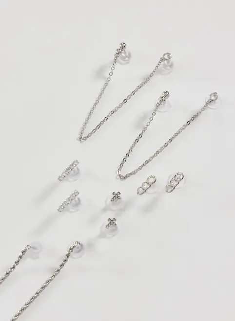 Conjunto 5 Brincos Prateados Alongados