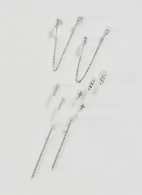 Conjunto 5 Brincos Prateados Alongados