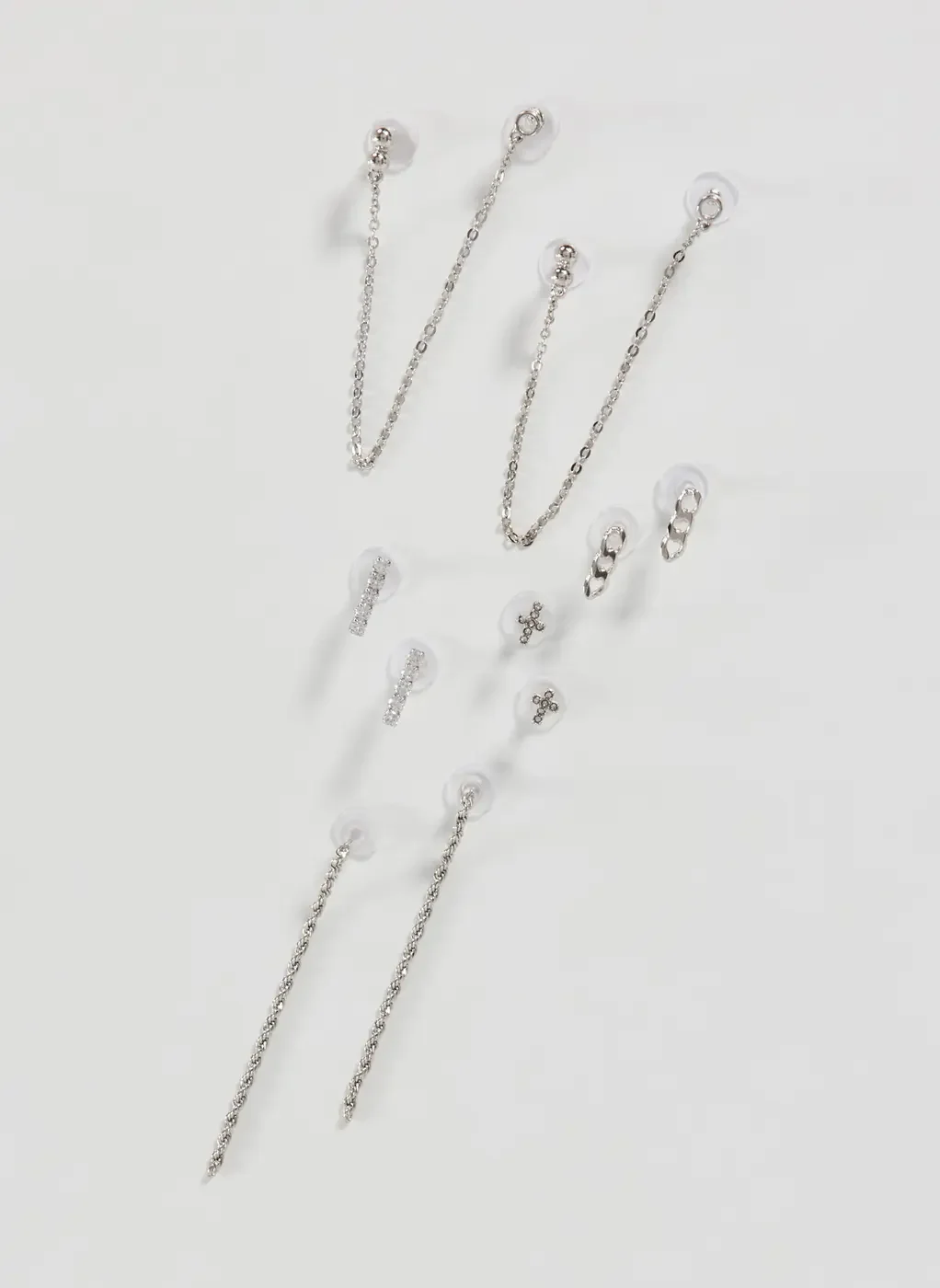 Conjunto 5 Brincos Prateados Alongados