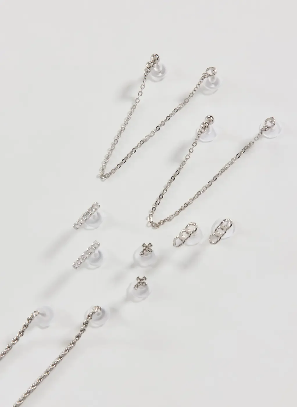 Conjunto 5 Brincos Prateados Alongados