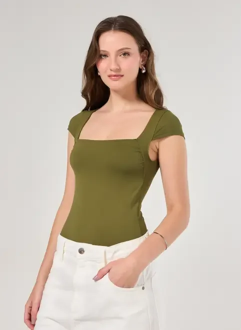 Body Poliamida Verde Franzido Busto