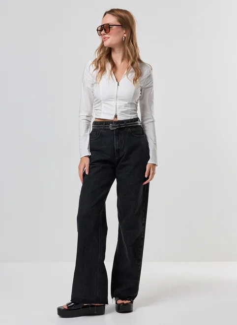Calça Jeans Cintura Alta Wide Leg