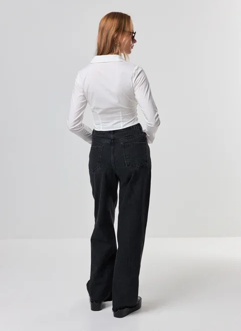 Calça Jeans Cintura Alta Wide Leg