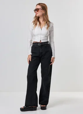 Calça Jeans Cintura Alta Wide Leg
