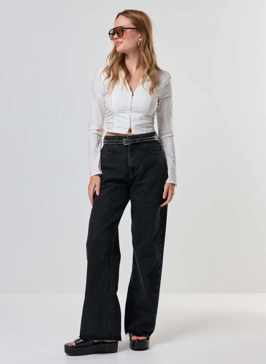 Calça Jeans Cintura Alta Wide Leg