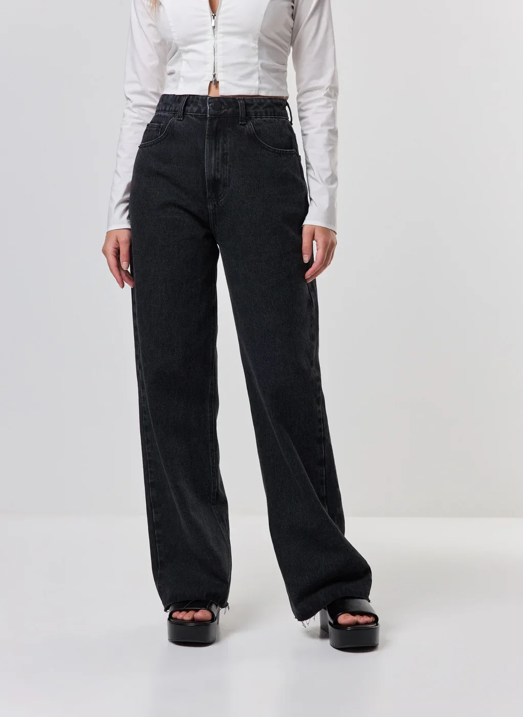 Calça Jeans Cintura Alta Wide Leg